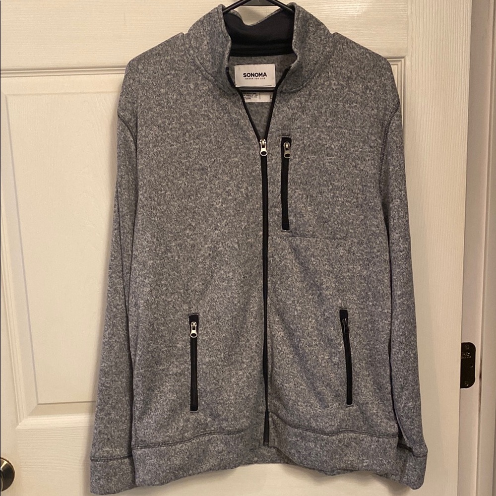 Sonoma Gray Zip Up Sweater with Standing Collar